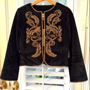 “Mestiza” Embroidered Black Velvet Jacket with Gold Trim